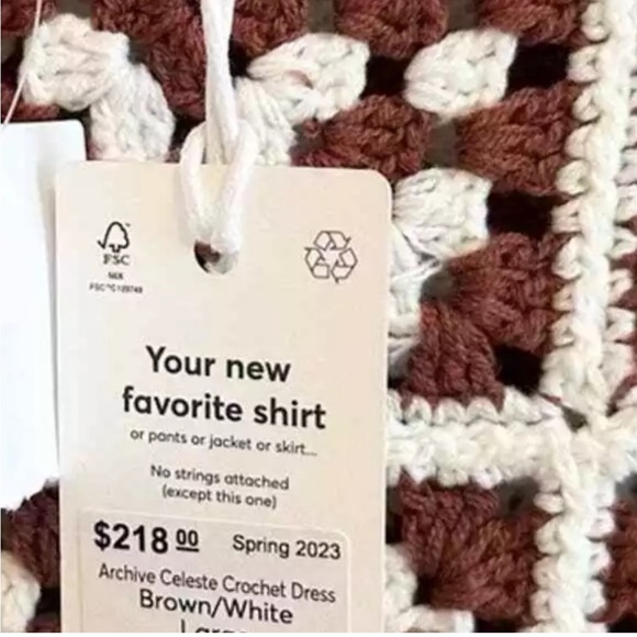 NEW🌅MARINE LAYER Archive CELESTE CROCHET DRESS Brown/White - Picture 6 of 10